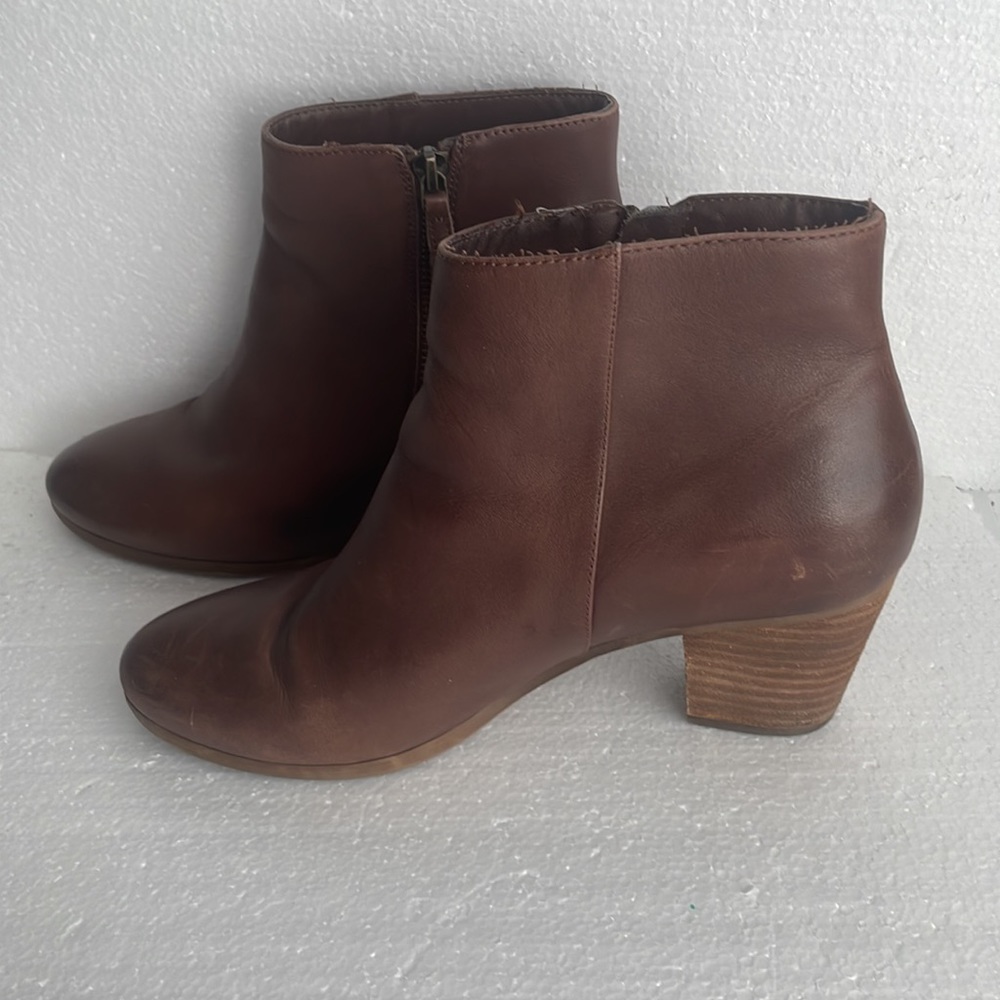 ankle boots booties brown leather zipper Cuban chunky heel women’s size 8 M